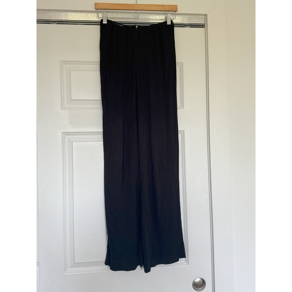 Jean Muir Vintage Womens 12 Black High Rise Elasticated Wide Leg Trousers 70s 80
